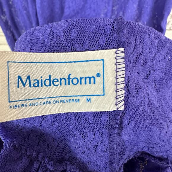 Vintage EUC Women's Maidenform Full Sheer Lace Purple Tank Slip Nightgown Sz Med - Picture 4 of 7